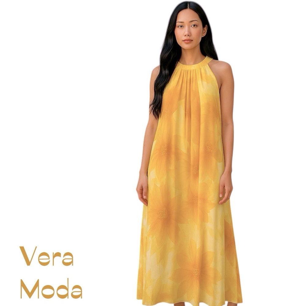 Vero Moda Sunflower Floral Maxi Dress Nwot Size M Gardengirl Cottage Boho